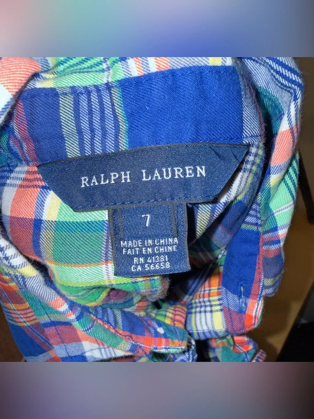 Polo Ralph Lauren Plaid Ruffle Button Down Shirt Girls size 7